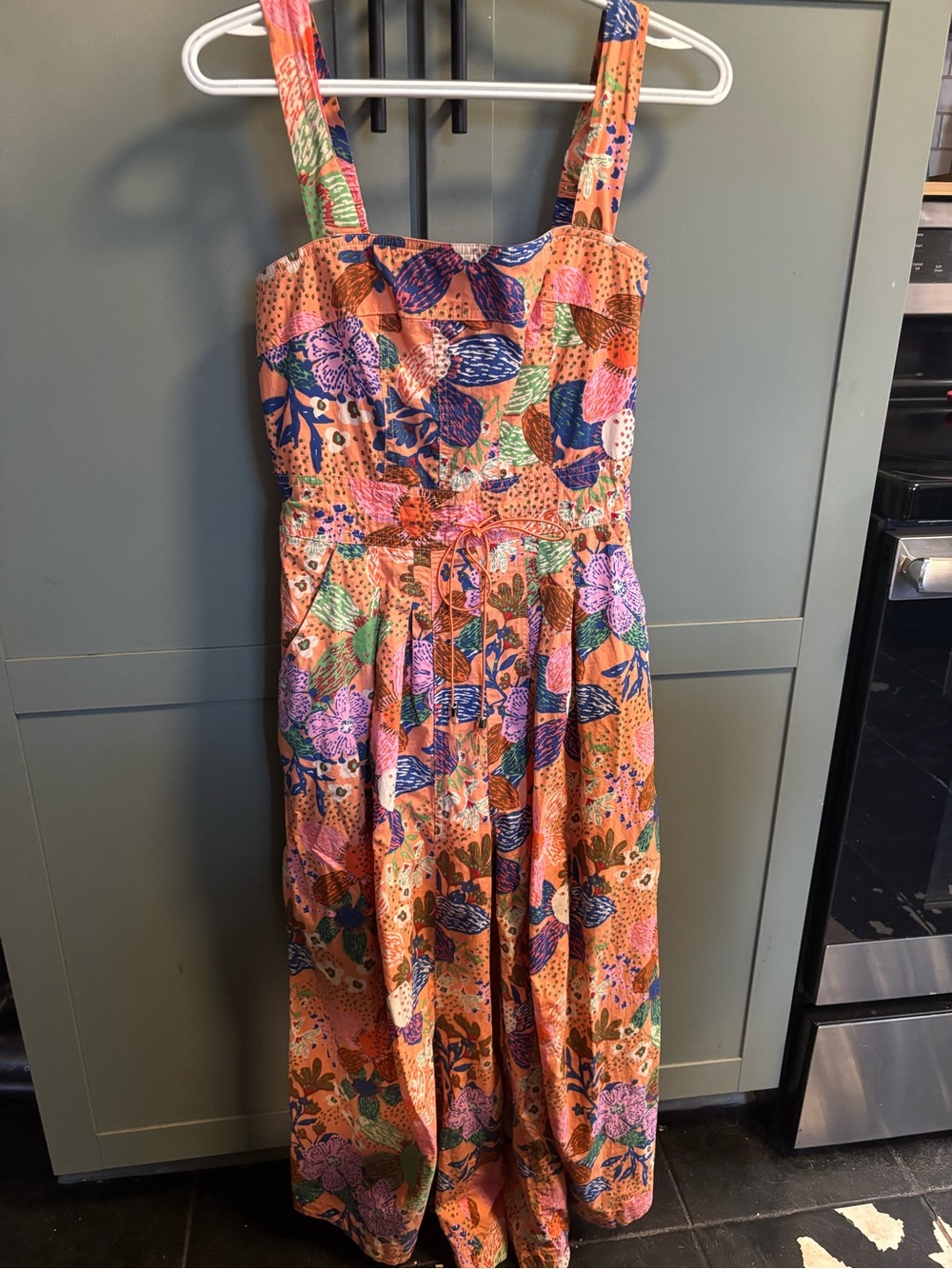 Merci Women’s Floral Print Orange jumper with Tie Waist